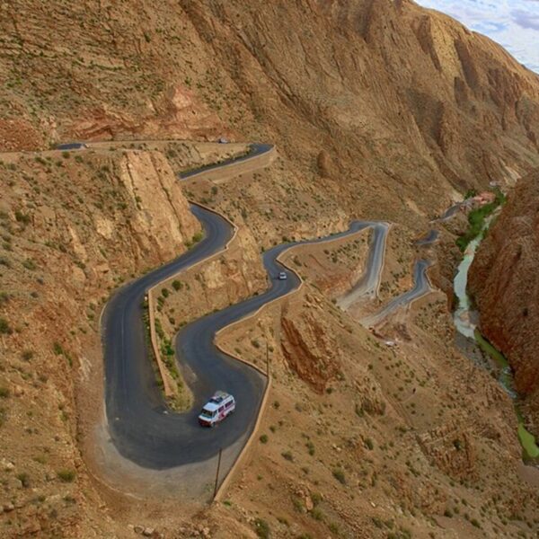 Curvy road during our 4-day tour from Marrakech to Fes via Merzouga desert