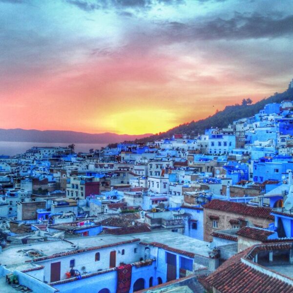 The blue city of Morocco during sunset during the 10-day Morocco tour from Casablanca.