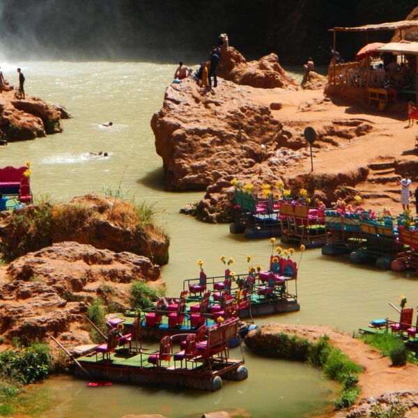 People taking boat trips in Ouzoud waterfalls