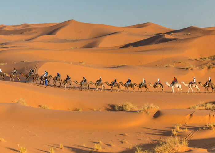 Excursión en camello por el desierto de Merzouga, en nuestro tour de 8 días por Marruecos desde Casablanca