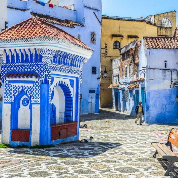 The center of Chefchaouen, the blue city of Morocco.