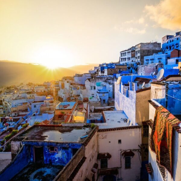 Sunset time in Chefchaouen with our day trip from Fes.