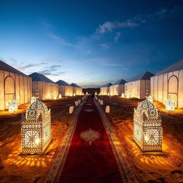 Desert camp at night in Merzouga