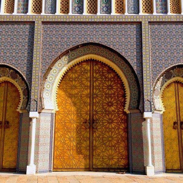 Royal palace entrance in Fes with our 7-day tour from Marrakech.