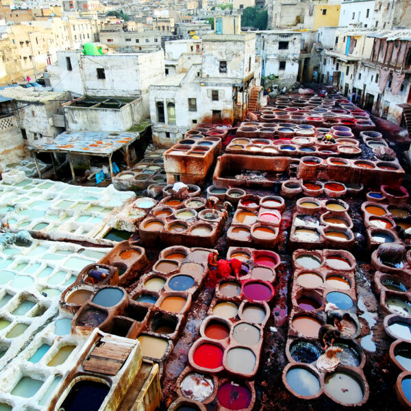 Fes tanneries with our desert tour from Marrakech to Merzouga.