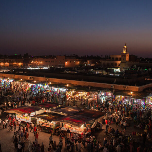 Jamaa El Fna Square in Marrakech with our 5 day agadir to Merzouga desert tour.