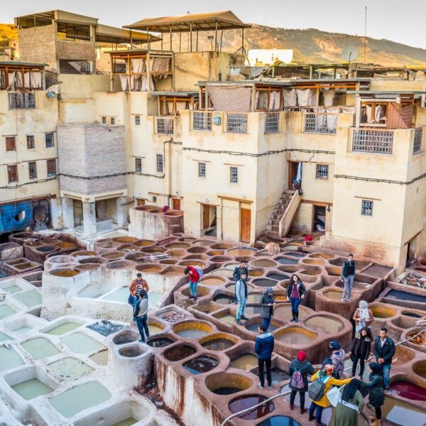 Tanneries of Fes in Morocco, colored with spices