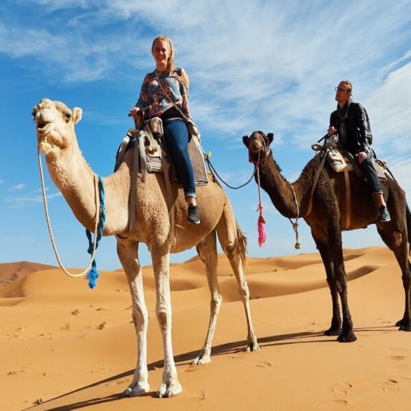 Paseo en camello con nuestro viaje de 5 días por el desierto de Essaouira a Fez