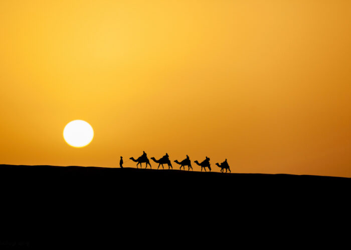 Camel ride and sunset in Morocco