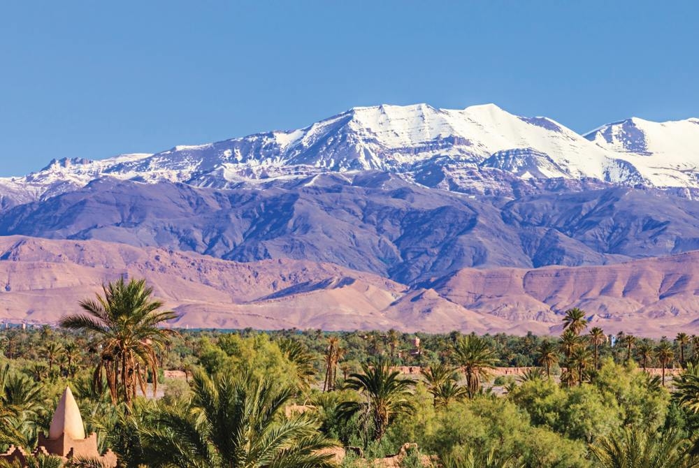 Atlas mountains of Morocco, snow and green valleys