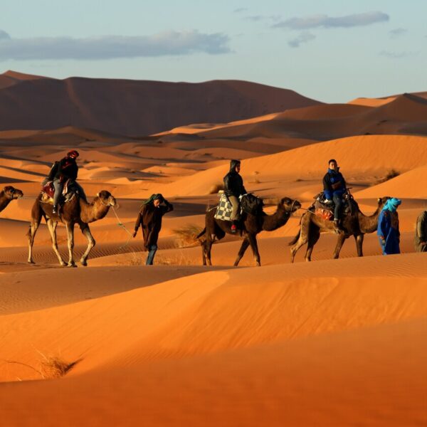 Camel ride in the Sahara during the 13-day Morocco tour from Casablanca