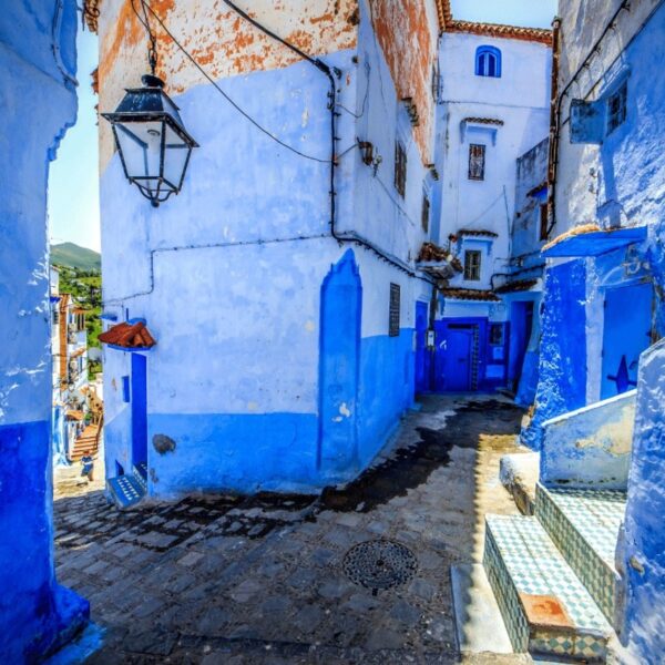 The blue streets of Chefchaouen in Morocco.