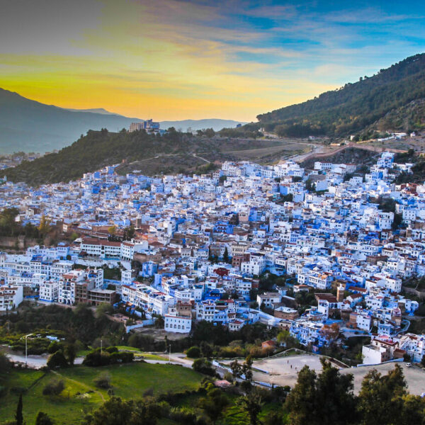 Panoramic view of the blue city Chefchaouen.