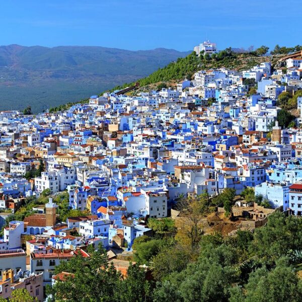 Panoramic view of Chefchaouen during our 3-day tour from Fes.