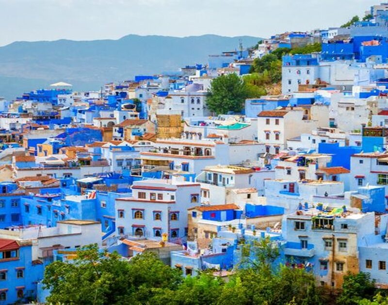 Panoramic view of the blue city during our 10-day Morocco tour from Tangier to Marrakech.