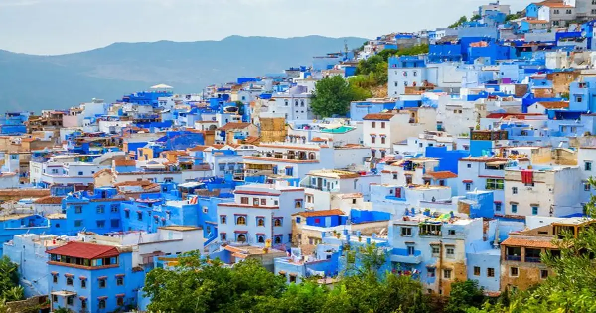 Panoramic view of the blue city during our 10-day Morocco tour from Tangier to Marrakech.