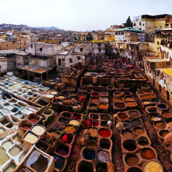 The tanneries in Fes with our 8-day Morocco tour from Marrakech.