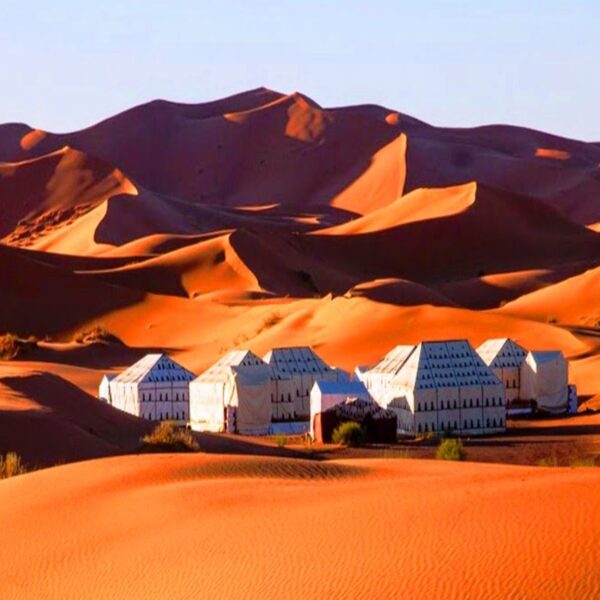 A desert camp in Morocco, where we spend one night of the 7-day tour from Fes.