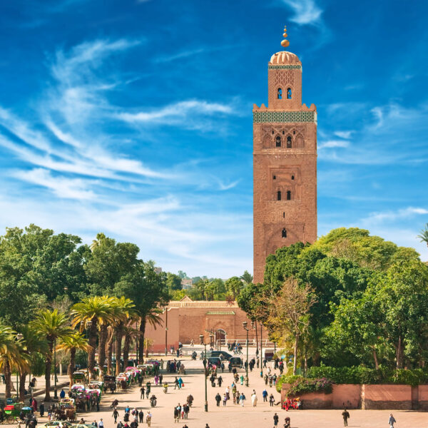 The minaret of Koutoubia mosque in Marrakech.