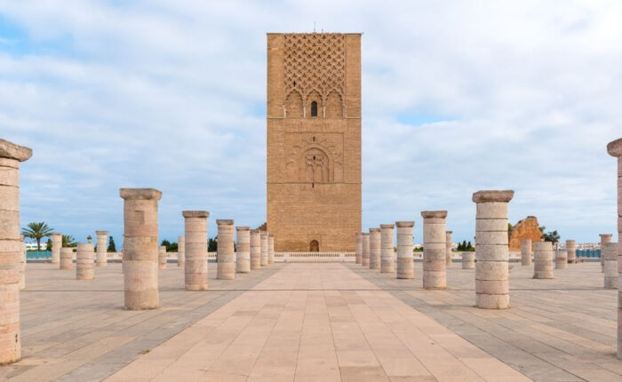 The Minaret of Hassan Tower in Rabat: an attraction of the 8-day desert tour from Marrakech and imperial cities.