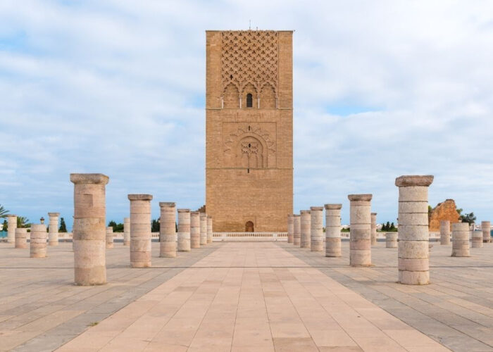 The Minaret of Hassan Tower in Rabat: an attraction of the 8-day desert tour from Marrakech and imperial cities.