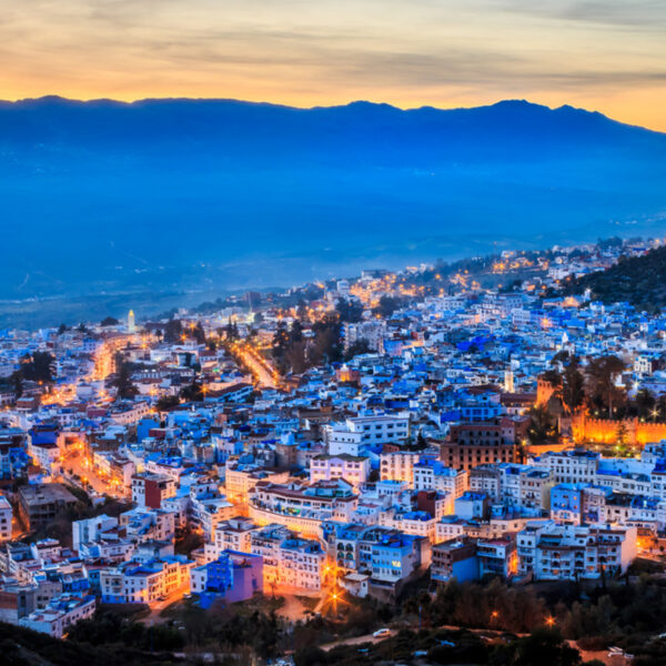 The blue city, main attraction of the 13-day Morocco tour from Casablanca