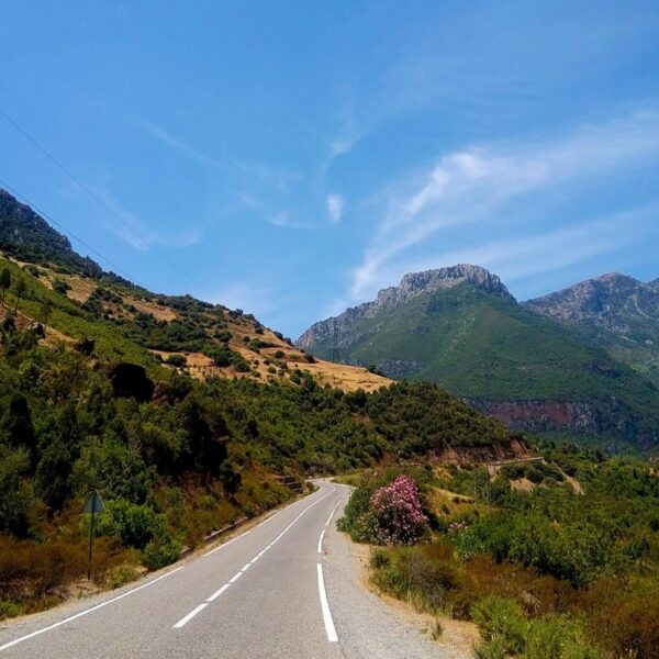 Carretera a través de las montañas del Rif que tomamos durante el viaje de 3 días desde Fez a Rabat, Chefchaouen y Casablanca.