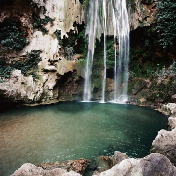 The waterfalls of Akchour during the 2-day trip from Marrakech to Chefchaouen.