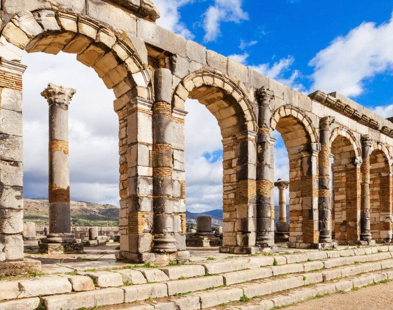 The Roman ruins in Volubilis near Meknes with our day trip from Fes.