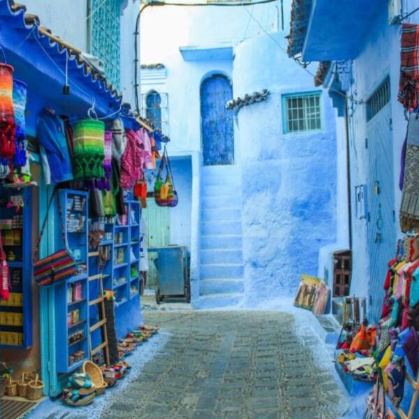 The blue streets of Chefchaouen with our Marrakech 12-day tour.