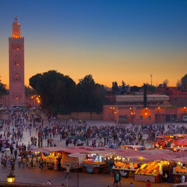 Jamaa El Fna square in Marrakech with the 14-day Morocco tour.