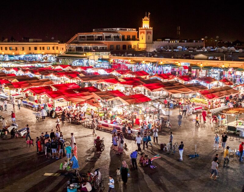 Jamaa El Fna square during the 10-day tour from Fes to Marrakech.